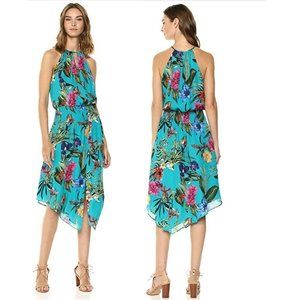 Parker  Herley Silk Halter Dress Tropical Print  Sz S